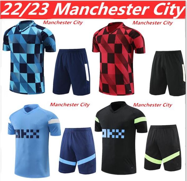 

22 23 tracksuit haaland de bruyne mans cities grealish soccer jersey mahrez sweatshirts foden 2022 2023 football uniforms short sleeve train, Black
