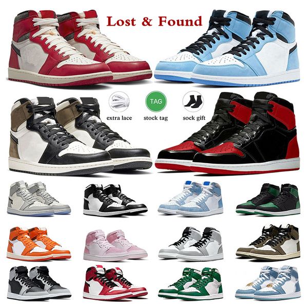 

1s men basketball shoes 1 mens running sneakers chicago lost and found university blue dark mocha hyper royal starfish black white bred pate