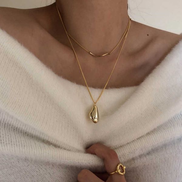

pendant necklaces fflacell 2020 summer new chic simple golden metal double layer irregular water drop necklace snake bone chain necklace for, Silver