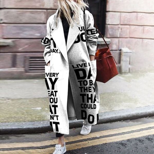 

women's jackets musim gugur dingin mode wanita elegan kerah berkancing atasan panjang pakaian luar kasual pola warna warni cetak mantel, Black;brown