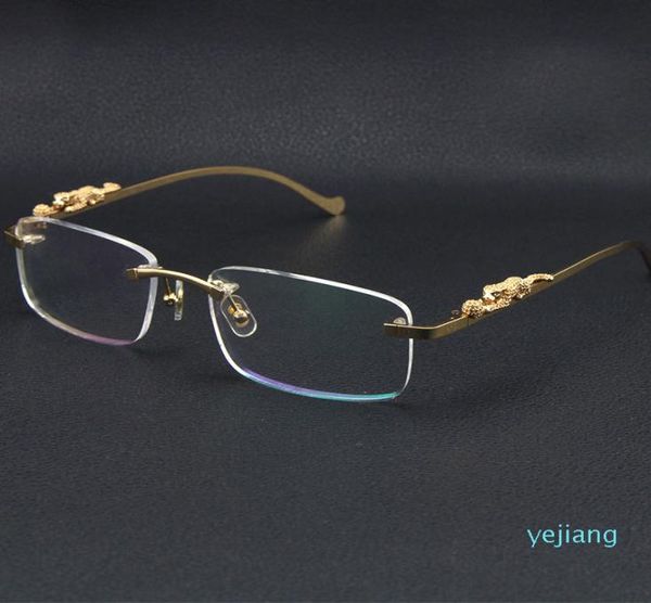 

rimless leopard series eyeglasses women fashion sunglasses stainless steel cat eye eyewear large square glasses with box c decorat1486301, Silver