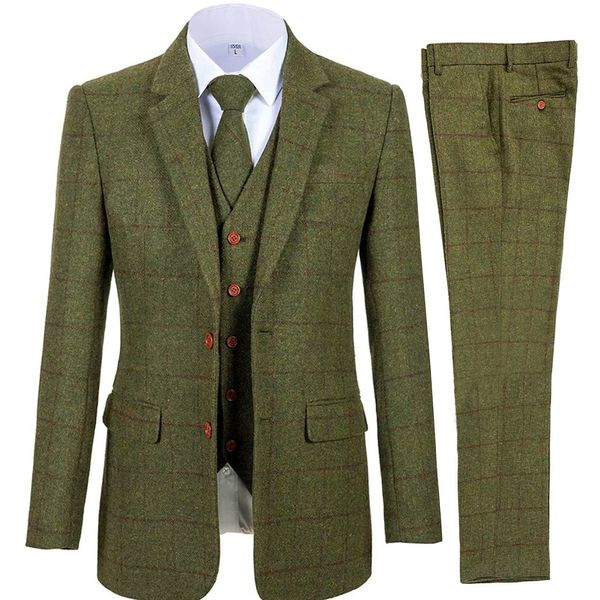 

men's suits blazers men's 3 piece suits bussiness formal notch lapel groomsmen woolen plaid tuxedos for party activities wedding b, White;black