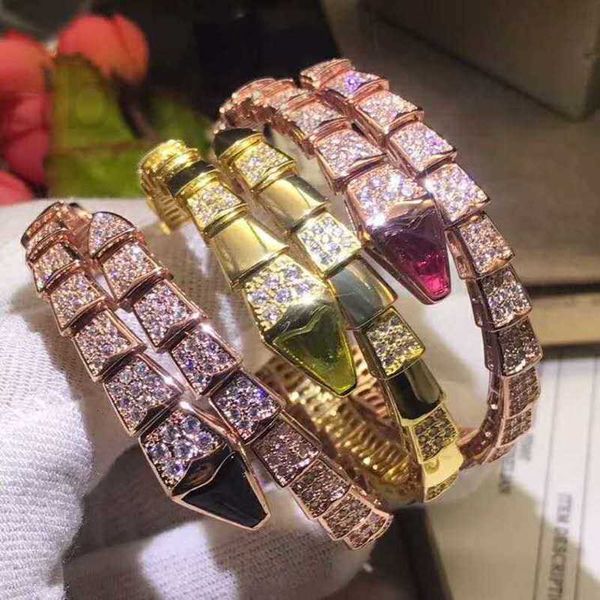 

bangle designer snake shaped full diamond bracelet natural fritillary agate v gold plated 18k for men and women 81dy, Black