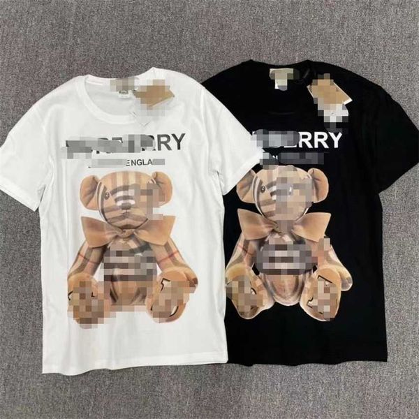 

b classic bajia fashion brand spring/summer new round neck pullover plaid bear parent-child t-shirt short sleeve couple, Black