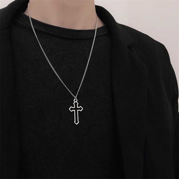 

pendant necklaces new cross pendant necklace punk personality hip hop simple men's and women's retro necklaces p230327, Silver