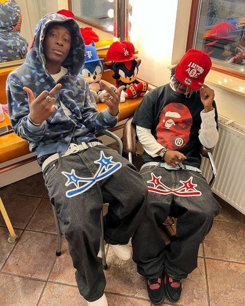 

mens jeans y2k streetwear harajuku hip hop black pants womens fashion trend punk rock gothic baggy denim trousers 230327, Blue