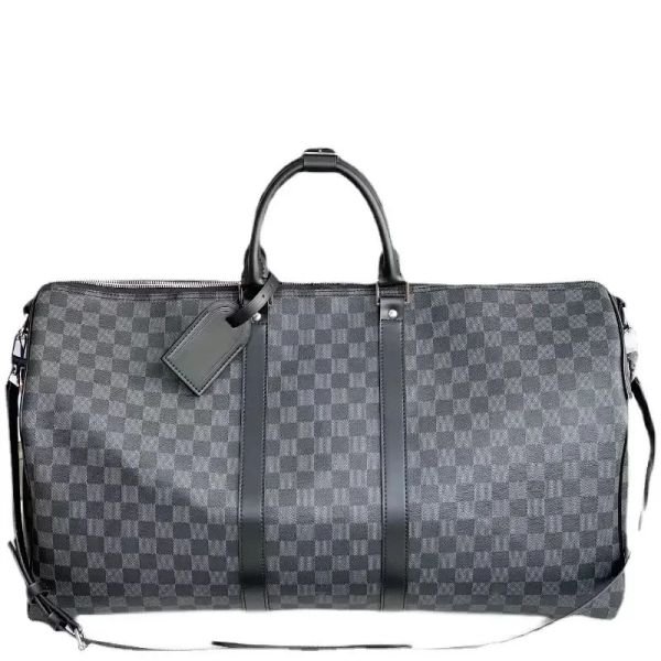 

designers duffel bags 55cm luxury large capacity travel sale women men genuine leather shoulder fashion bag carry rivets with lock black emb