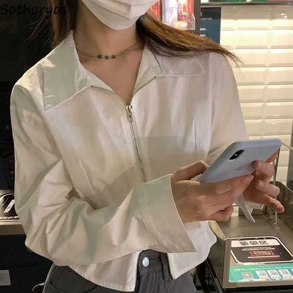 

women's blouses shirts crop design long-sleeve shirts women loose leisure streetwear cool solid office ladies new summer sunscreen hara, White