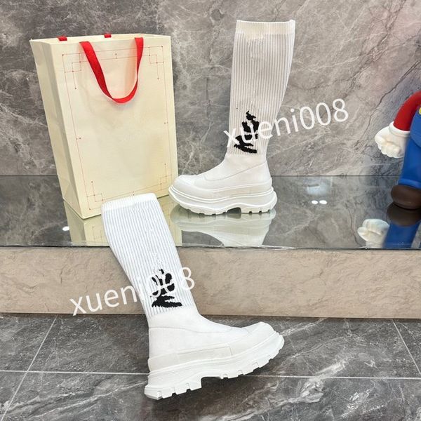 

womens stretch autumn over the knee boots women black khaki thick white bottom flat platform shoes thigh high boots long boots2023, Red;white