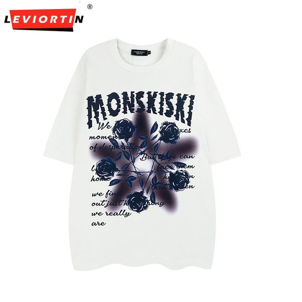 

men s t shirts kaos besar pria oblong gambar bintang bunga mawar y2k kaus atasan mode kasual musim panas streetwear harajuku uniseks high st, White;black