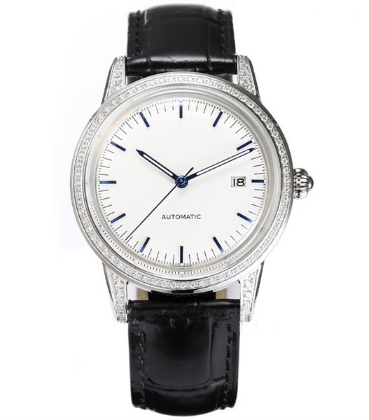 

men's watch diamond dial 40mm imported super movement 9015 fully automatic wind-up new 3d three-dimensional mirror super luminous desig, Slivery;brown