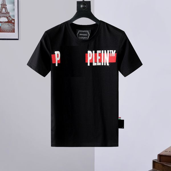 

pleinxplein design men's t-shirt designer slim fit pp t-shirt summer rhinestone round neck plein shirt skulls streetwear black m-xxxl 7, White;black