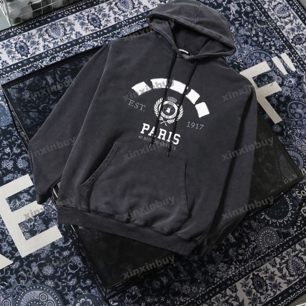 

xinxinbuy men designer hoodies destroyed letter paris hole print cotton pullover women red green black white purple oversize xs-l, Black;brown