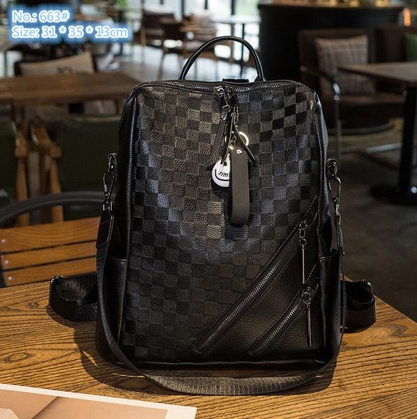 

Factory wholesale ladies shoulder bag 4 colors soft embossed leather handbag college wind outdoor sports leisure backpack double zipper pendant fashion backpacks, Blue-663#