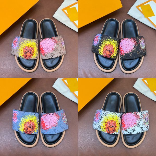 

designer slipper pool pillow slides comfort mule platform printing sandal embossing men women summer shoe with box, Black