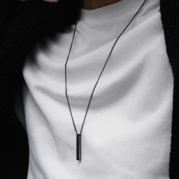 

pendant necklaces classic rectangle pendant necklace men stainless steel black color cuban chain necklace for men jewelry gift p230327, Silver