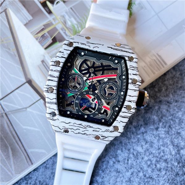 

3-pin luxury fiber men's diamond quartz hollow glass back stainless steel case black rubber watch, Slivery;brown