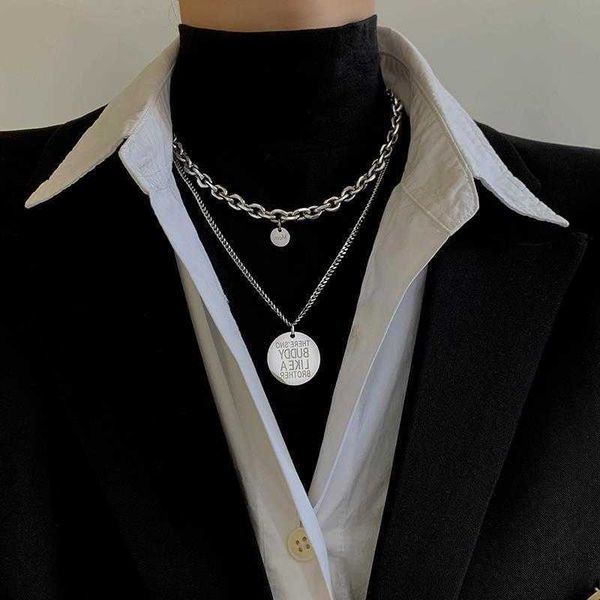 

pendant necklaces fashion punk hip hop metal double multilayer chain necklace for women men jewelry gifts cold wind niche design p230327, Silver
