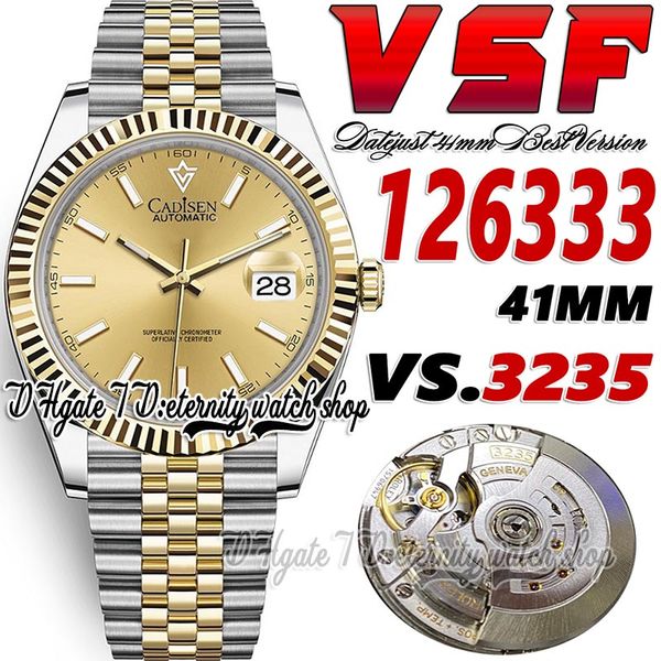 

2023 cf126333 dd3235 vsdd3235 automatic mens watch 41mm fluted bezel gold dial stick yellow gold silver two tone 904l steel bracelet super e, Slivery;brown