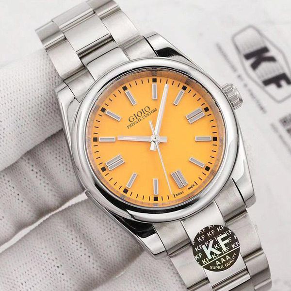 

mens automatic mechanical watch black blue yellow dial stainless steel 0, Slivery;brown