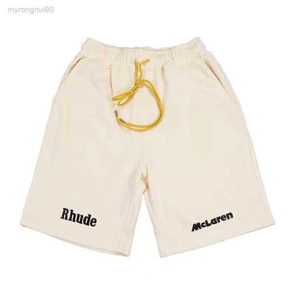 

rhude shorts fashion co branded summer high street embroidered loose fit sports capris men azje, White;black