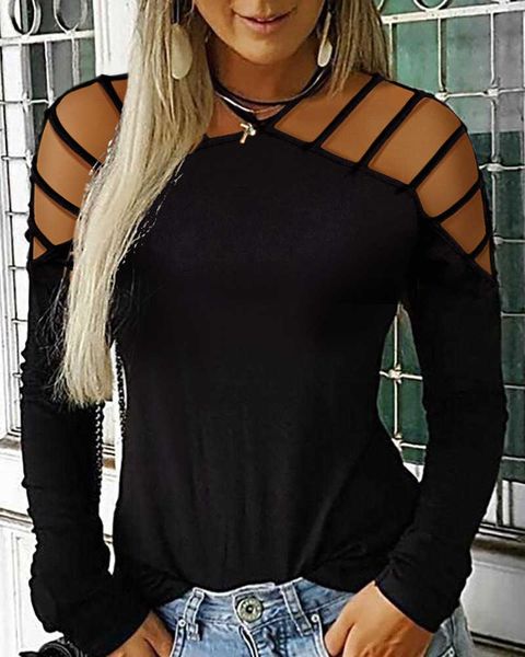 

women's blouses shirts women rivet sequins cold shoulder shirts fashion ladies long sleeve hollow out blouse female solid pullovers plu, White