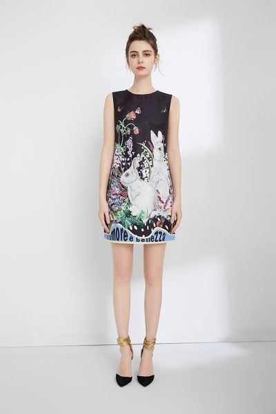 

dress 2023 spring/summer new show dress fashion slim sleeveless tank slim fit little white rabbit print dress, Black;gray
