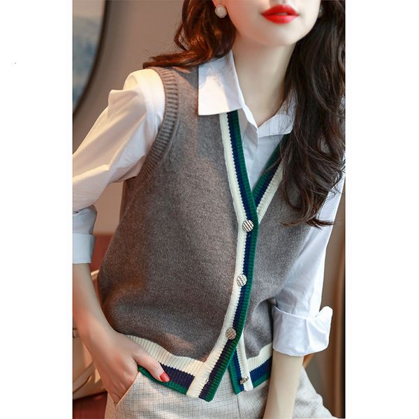 

women's vests cardigan sweater vest cashmere vest warm knit vest women's loose sleeveless cashmere sweater 230328, Black;white