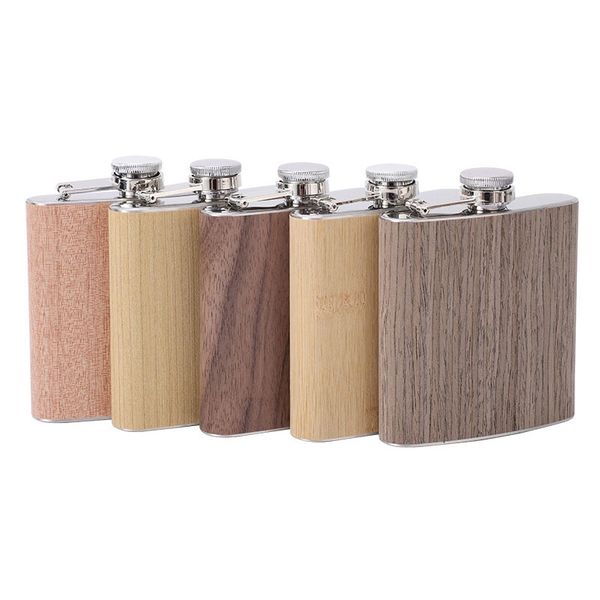 

6oz portable pocket stainless steel hip flask flagon wood grain pattern whiskey wine pot drinker alcohol bottle travel tour drinkware jy1167