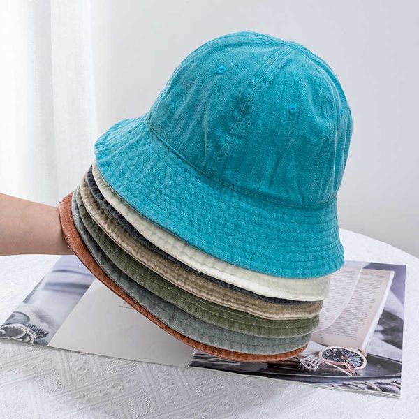 

wide brim hats new solid cotton washed denim bucket hats bob folding fisherman wide brim caps hip hop gorros men women panama bucket cap p23, Blue;gray