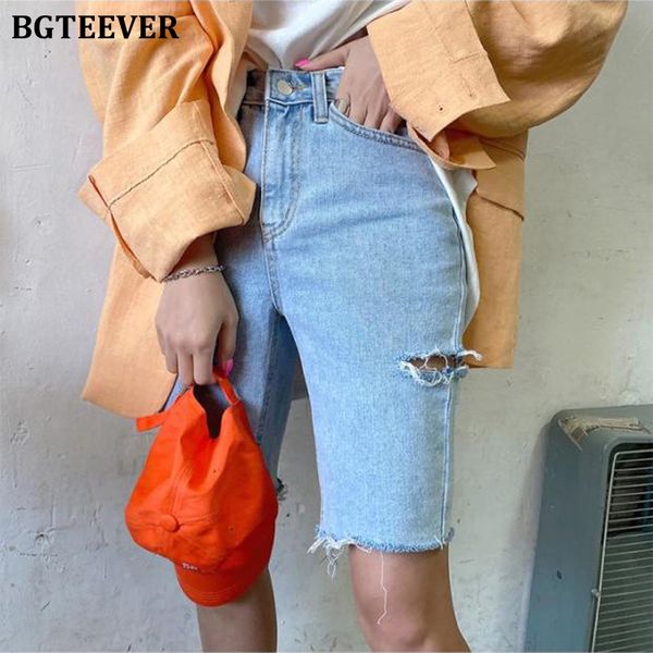 

women s shorts bgteever summer casual for women high waist riped button up female denim jeans femme streetwear 230328, White;black