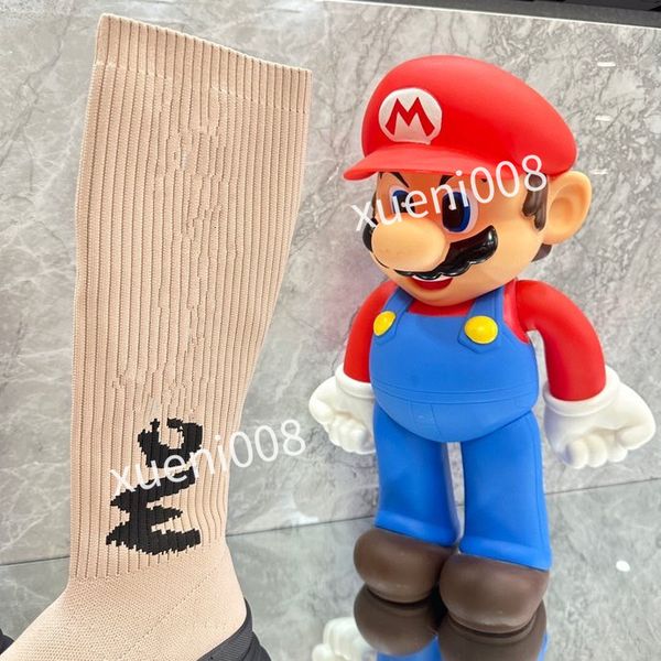 

womens autumn socks flat long boots fashion knitted elastic boot designer alphabetic lady letter thick platform women shoes large, Red;white