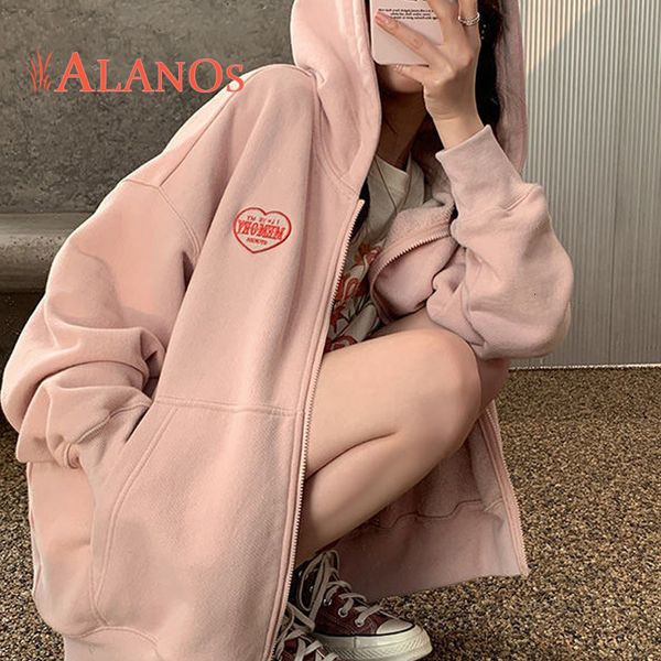 

womens tshirt alanos y2k jaket hoodie wanita tudung merah muda longgar ritsleting atas kasual gadis pakaian jalanan lucu 230328, White