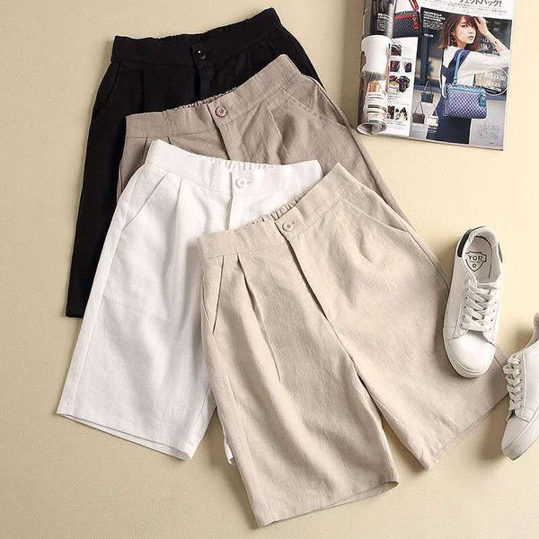 

women's shorts plus size loose women's shorts casual cotton linen shorts women summer solid color high waist shorts fashion women, White;black