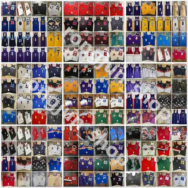 

embroidery retro mitchell and ness basketball jerseys payton shaw westbrook kemp allen olajuwon garnett mcgrady bibby morant nash barkley st, Black;red
