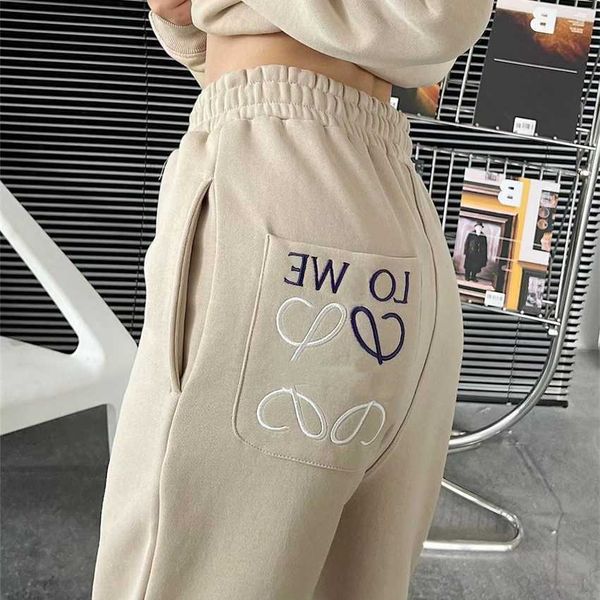 

high edition 2023 this early spring new luojia embroidery rock lime relaxed sports pants leggings, Black;white
