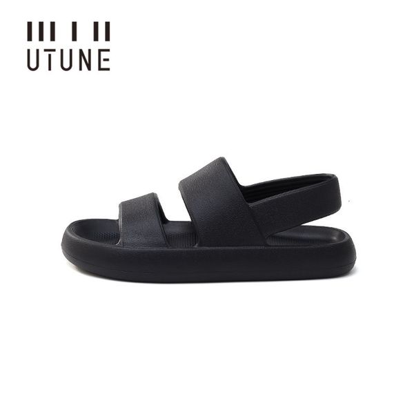 

sandals utune men's sandals summer platform shoes women beach outside eva slippers man soft thick sole non-slip indoor slides cool blac, Black