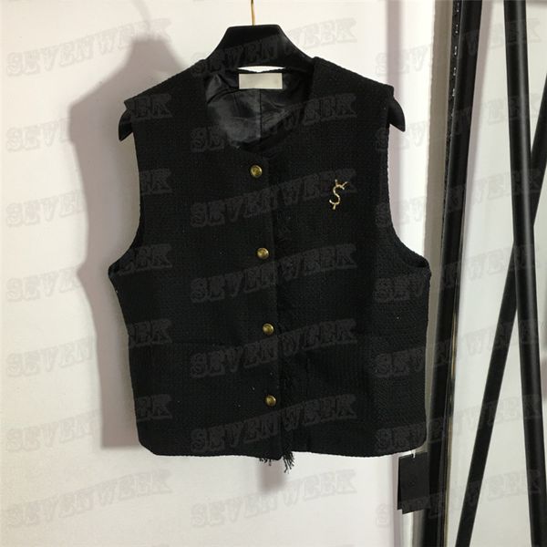 

luxury tweed vest jacket outerwear for women designer letter brooch coats fashion brand lady wedding party outwear, Black;brown