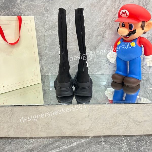 

men fashion leisure women heels autumn and winter knitted elastic boots socks and knee boots fashion stockings shoes long boots2023, Black