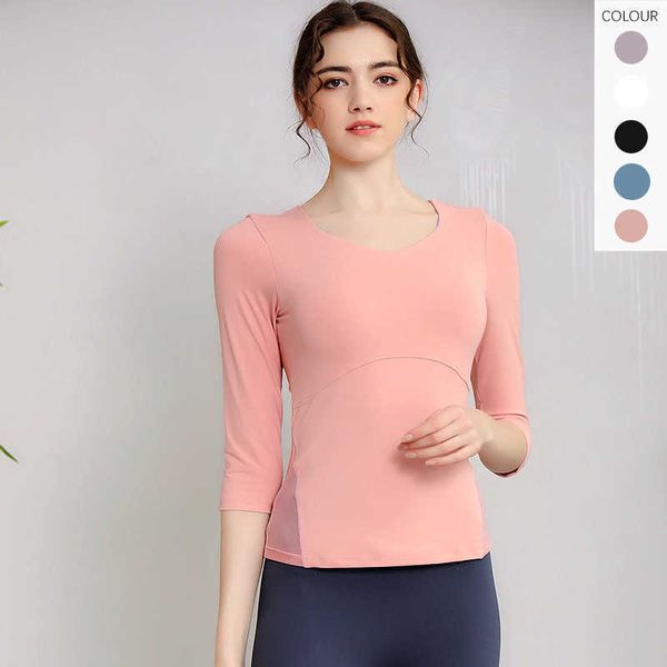 

spring and autumn yoga dress women's long sleeve round neck fitness running training t-shirt tight band cushion women