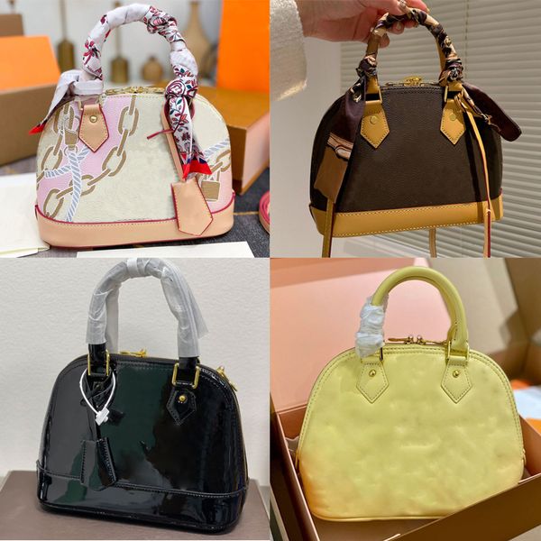 

fashion alma bb shell bag women pm mm patent leather genuine flower black purse embossed shoulder bags messenger crossbody bag handbag