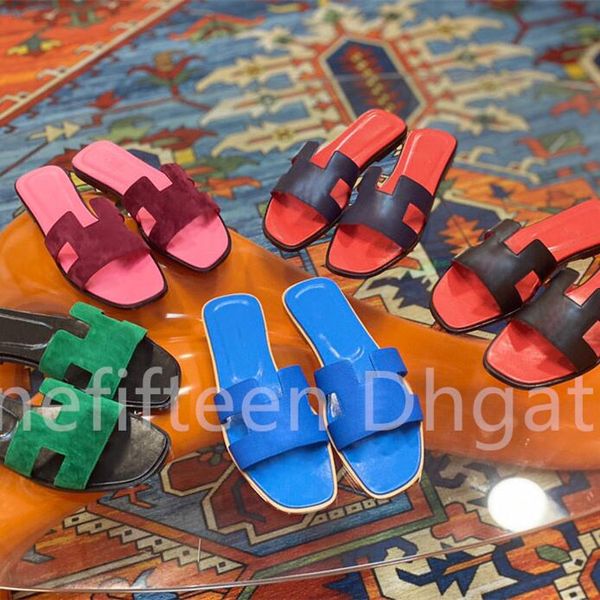 

designer h word sandals slippers fashion women slipper oran sandal 100% genuine leather solid beach slides h classic shoes sandal with box, Black