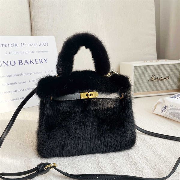 

birkins 2022 new fur kel bag rex rabbit hair mink fur plush handbag crossbody contrast color small group texture women's bag 23hm