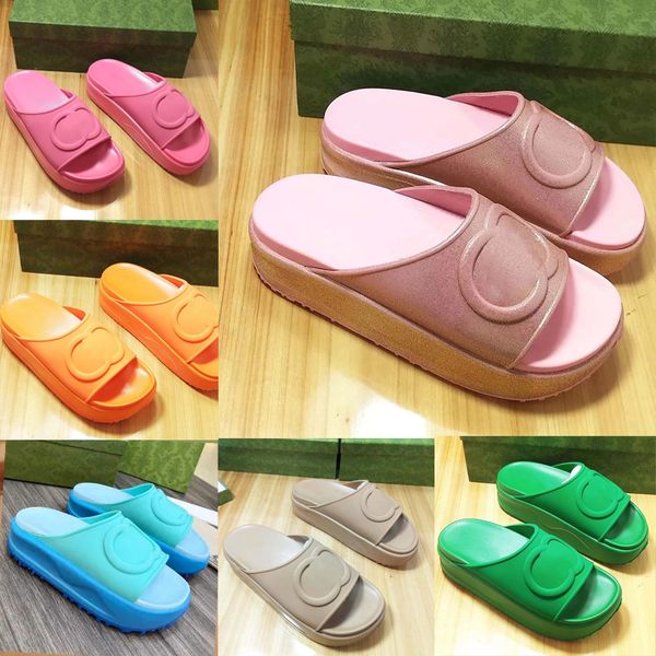 

women platform sandals slide designer slipper classic famous beach slippers macaron color fashion rubber shoes, Black