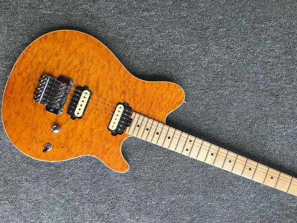 

eddie edward van halen music man orange quilted maple electric guitar floyd rose tremolo bridge, locking nut
