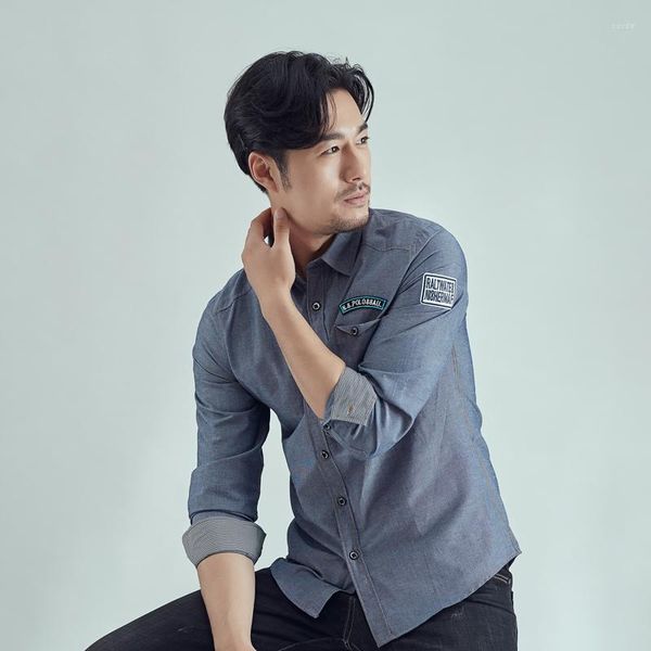 

men's casual shirts 2023 fashion luxury cotton mens solid color printed slim fit soft thin denim long sleeve lapels streetwear, White;black