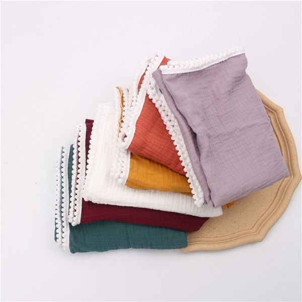 

blankets swaddling 8065cm tassel muslin baby born diaper swaddle towel gauze pompom blanket 230328