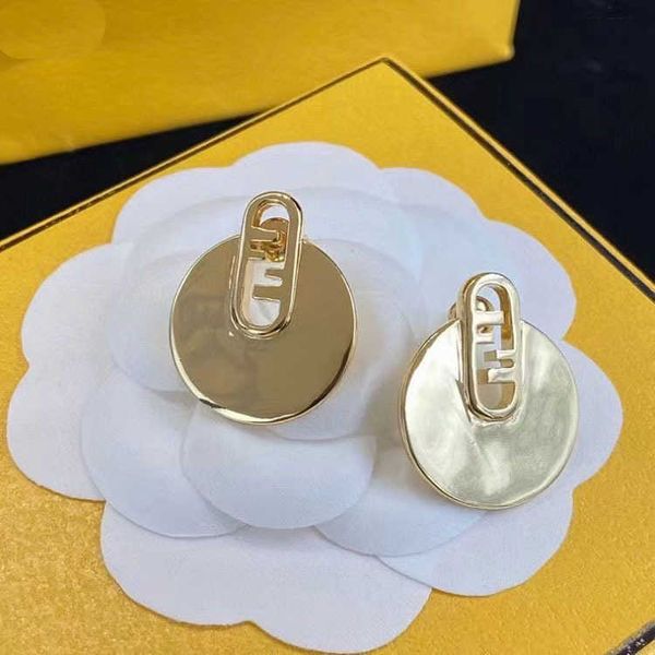 

f letter bare crowd design silver needle brass and earrings for women, Golden