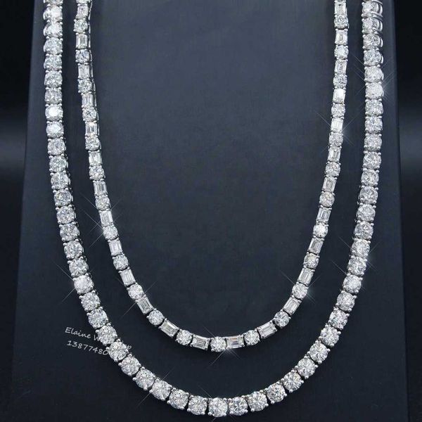 

trending 2022 necklace silver 925 round and emerald cut vvs moissanite diamond 5mm tennis chain