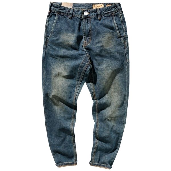 

mens jeans four season american retro heavyweight denim fashion pure cotton washed old casual tapered straight pencil pants 230327, Blue